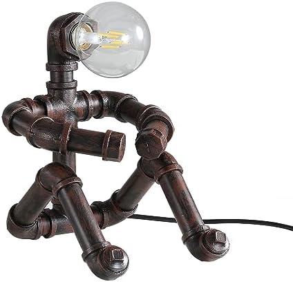 Jolof Store Steampunk Robot Water Pipe Table Lamp – Retro Iron Desk Light