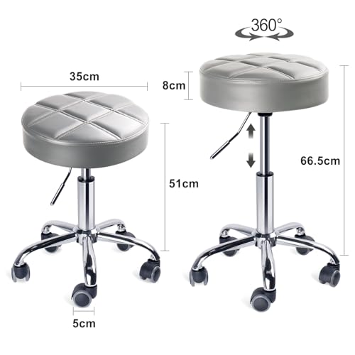 Leader Accessories Swivel Rolling Beauty Stool - Adjustable Light Grey
