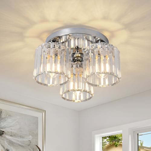 Jolof Store Modern 3-Light Crystal Chandelier – Chrome Flush Ceiling Light