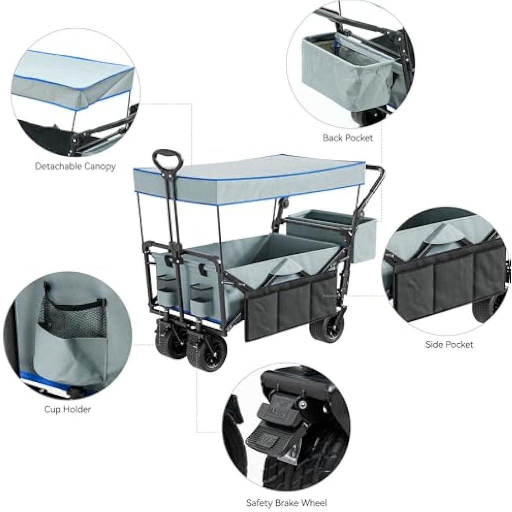 YITAHOME Foldable Beach Wagon – Heavy Duty Garden Trolley with Canopy
