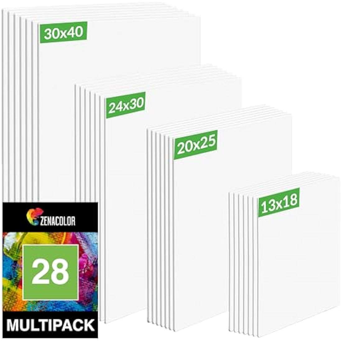 Zenacolor 28-Pack Multi-Size Cotton Canvas Set for Acrylic and Oil