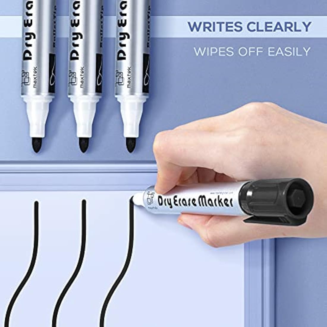 Maxtek Black Whiteboard Markers – 12 Pack Bullet Tip Dry Erase Pens