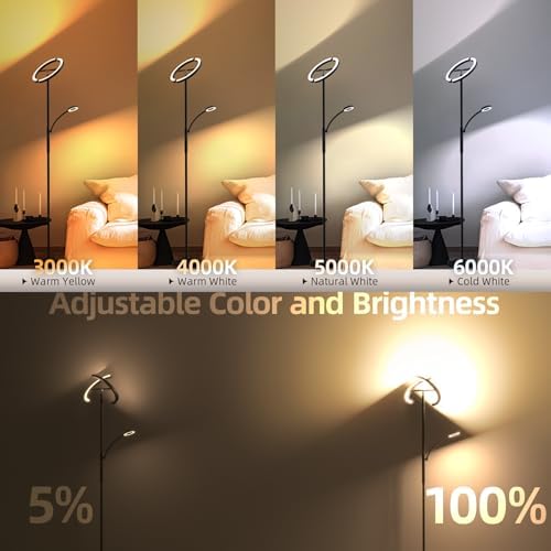 FIMEI Uplighter Floor Lamp | Dimmable LED Standing Light with Reading Lamp