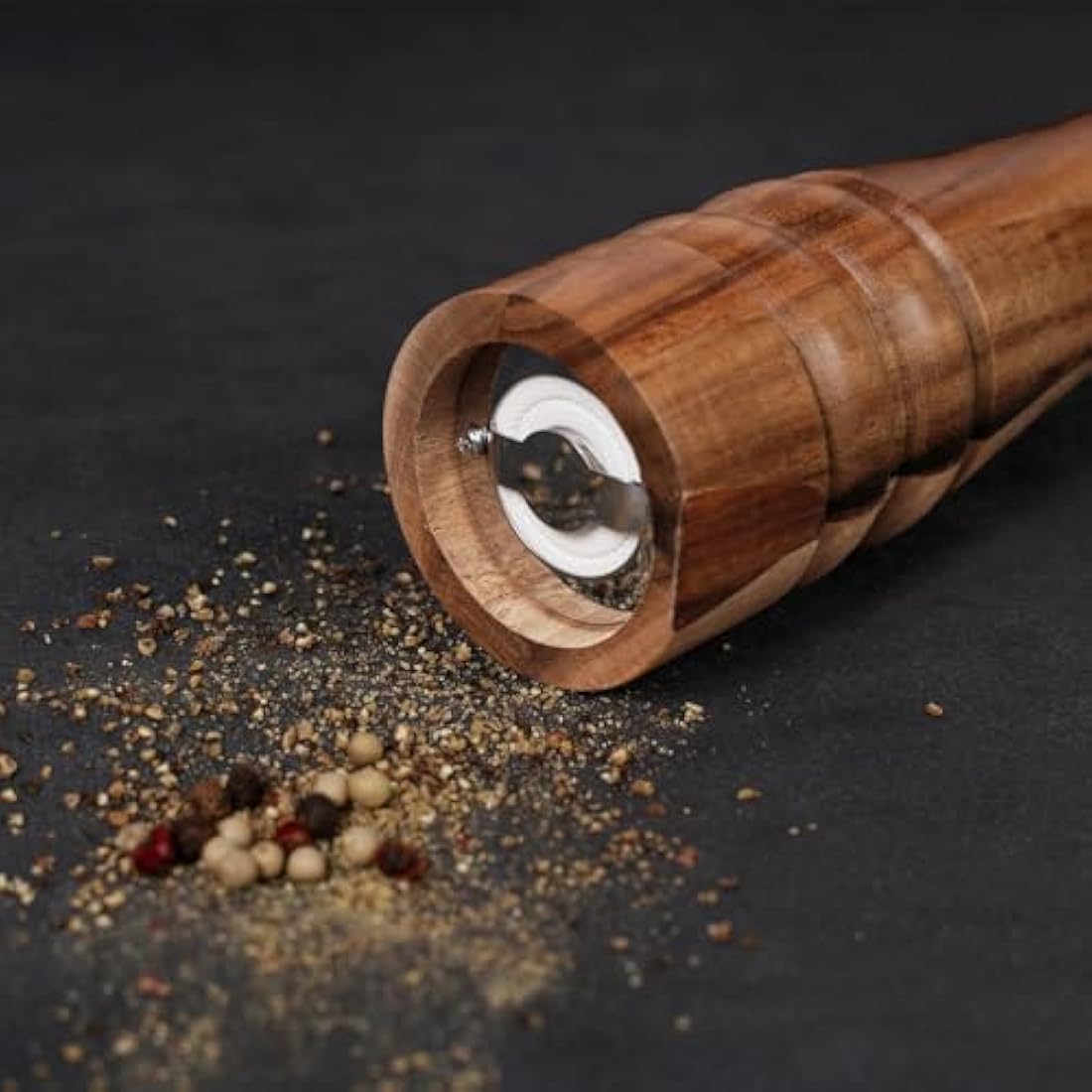 DeroTeno Acacia Wood Pepper Mill - 30cm Adjustable Ceramic Grinder