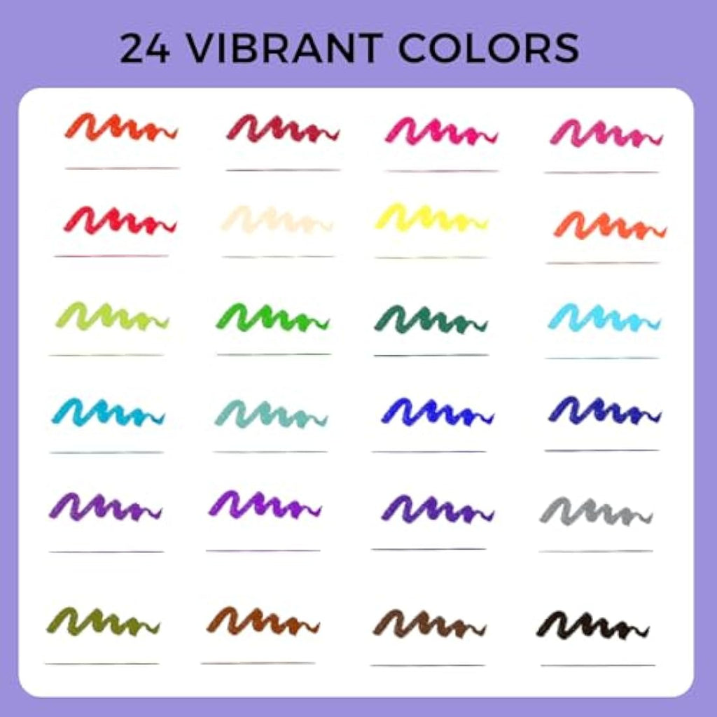 Artecho 24 Dual Tip Brush Pens | Fineliner & Brush Markers for Coloring