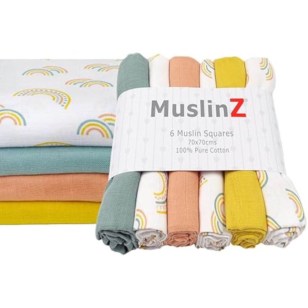 MuslinZ Cotton Muslin Squares - 6 Pack Large 70x70cm Burp Cloths