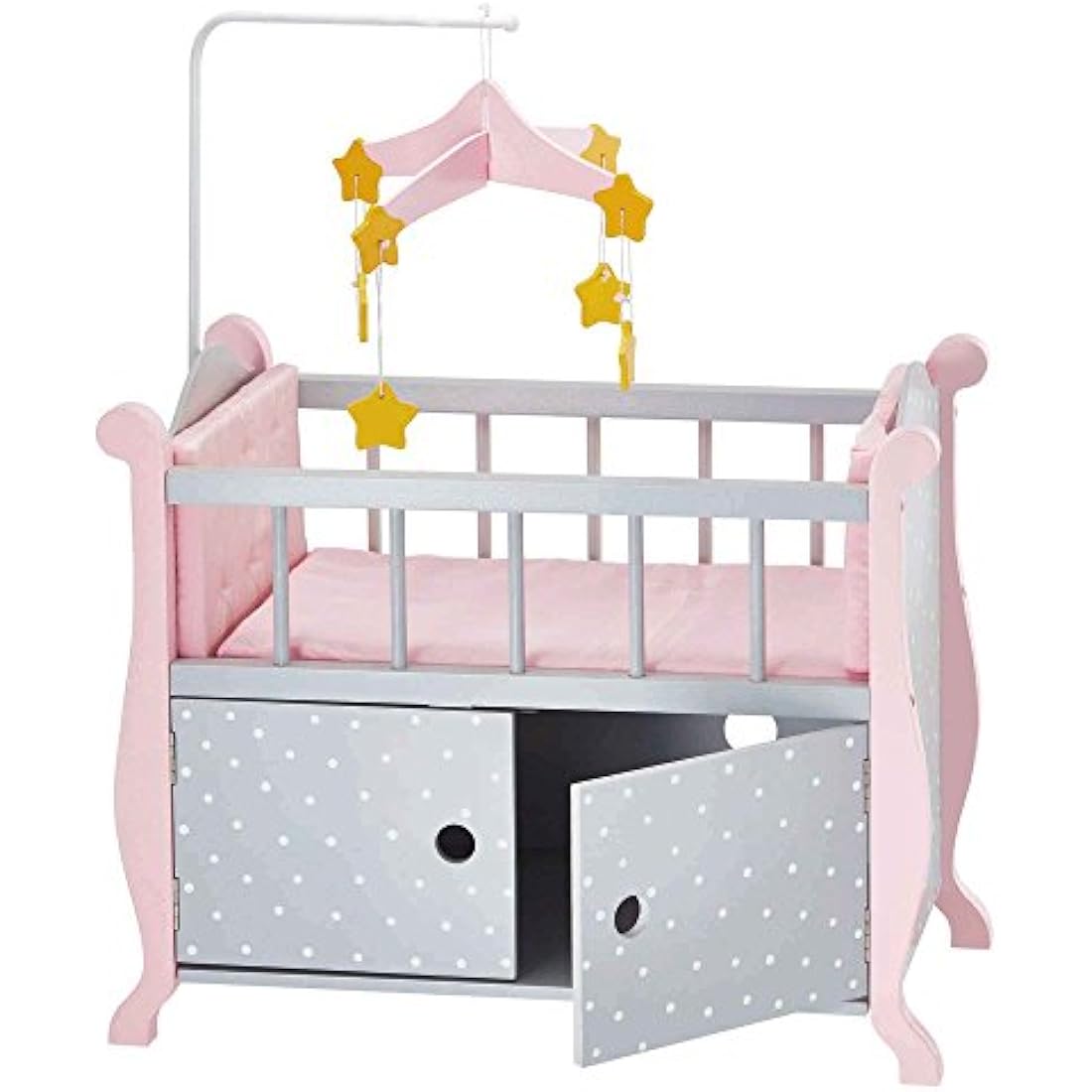 Olivia's Little World Wooden Baby Doll Crib with Storage – Grey/Pink