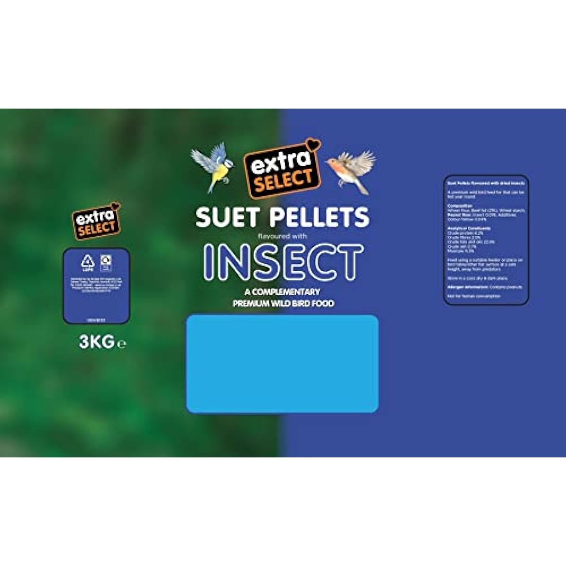 Extra Select Insect Suet Pellets – High Energy Wild Bird Food, 3kg