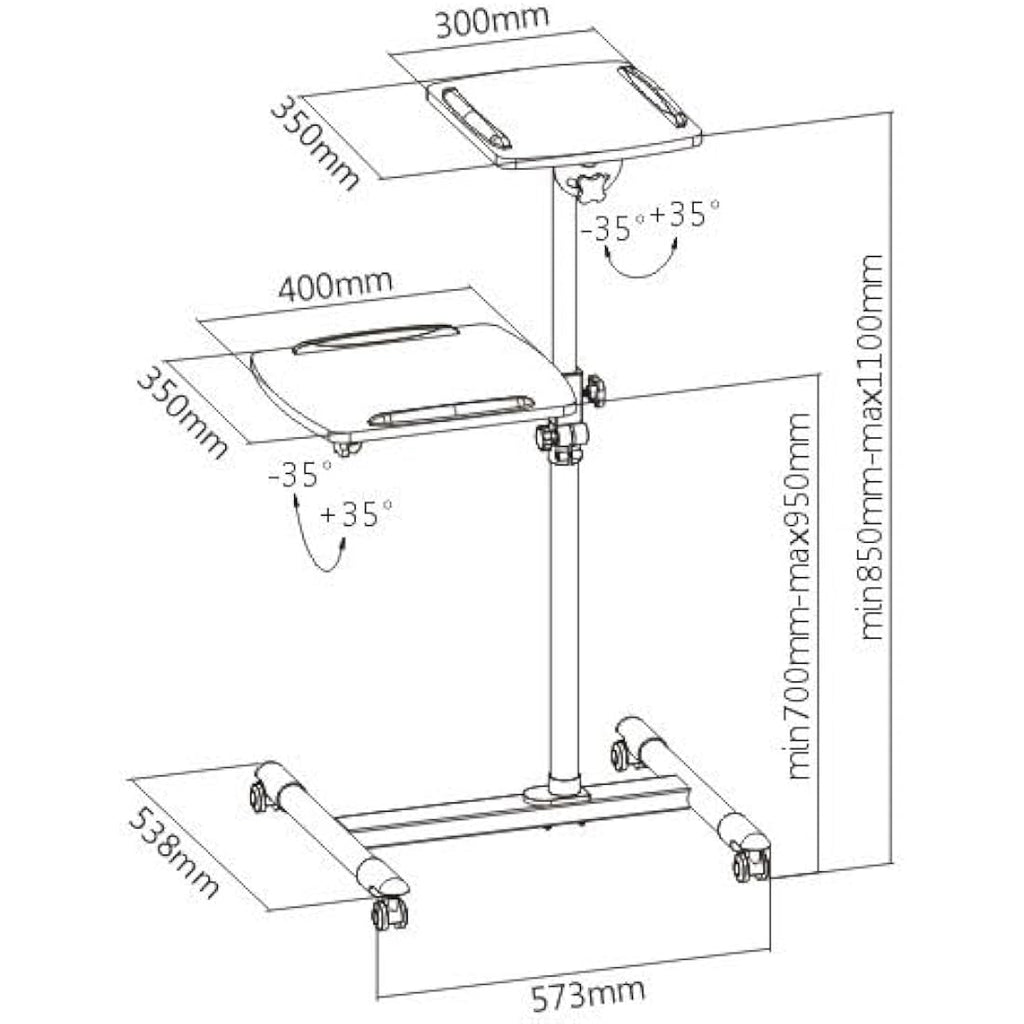 Properav Mobile Desk & Projector Trolley | Adjustable Height – White