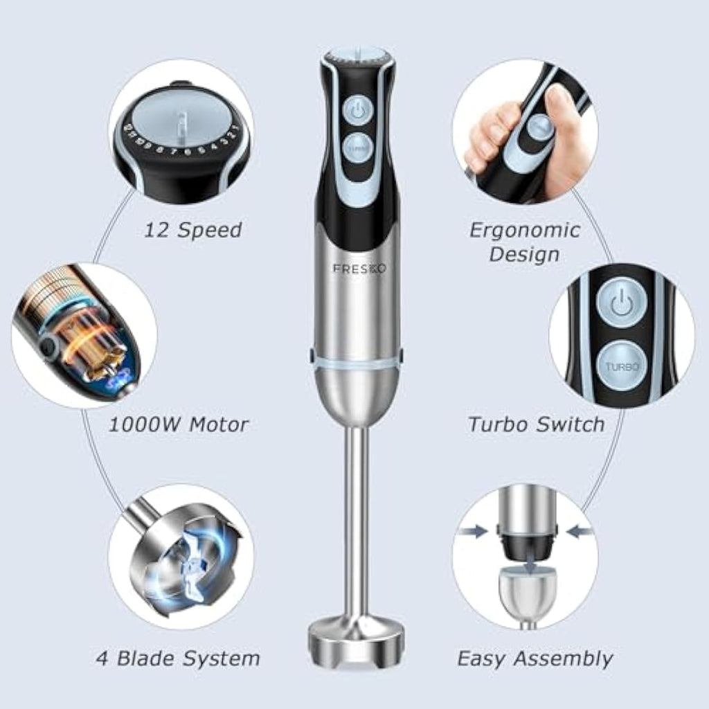 FRESKO 4-in-1 Immersion Hand Blender | 1000W Stainless Steel Stick Blender
