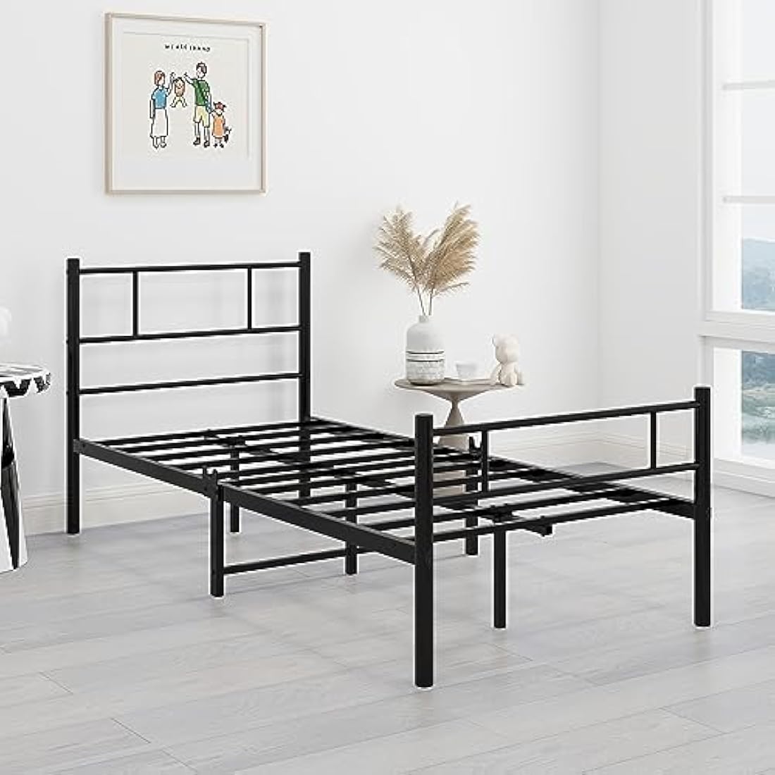 HOMERECOMMEND 3ft Single Metal Bed Frame with Headboard - Black Steel