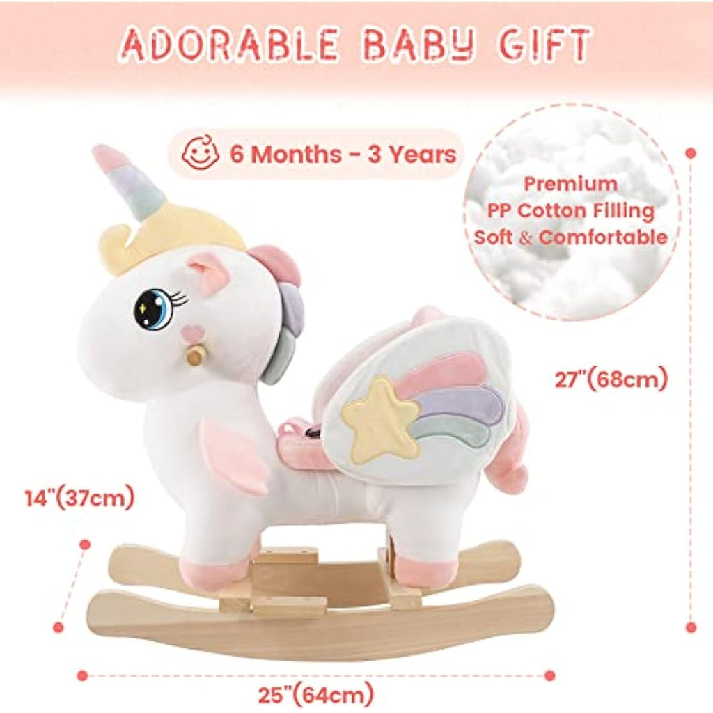 FUNLIO Unicorn Baby Rocking Horse - Plush Ride-on Toy for Ages 6M-3Y