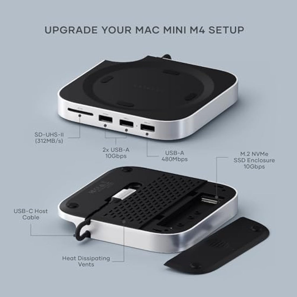 Satechi Mac Mini M4 Hub & Stand with NVMe SSD Enclosure - Silver