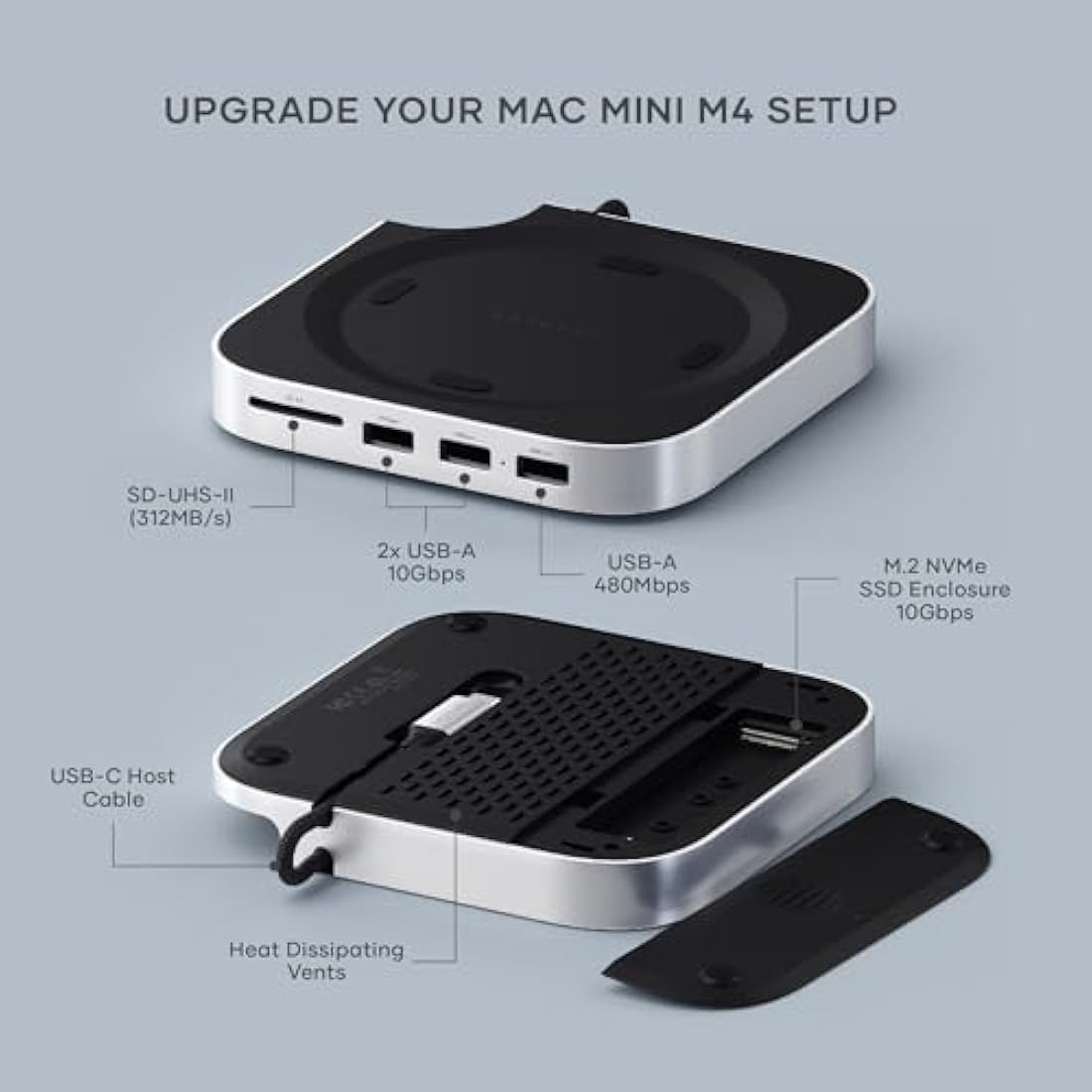 Satechi Mac Mini M4 Hub & Stand with NVMe SSD Enclosure - Silver