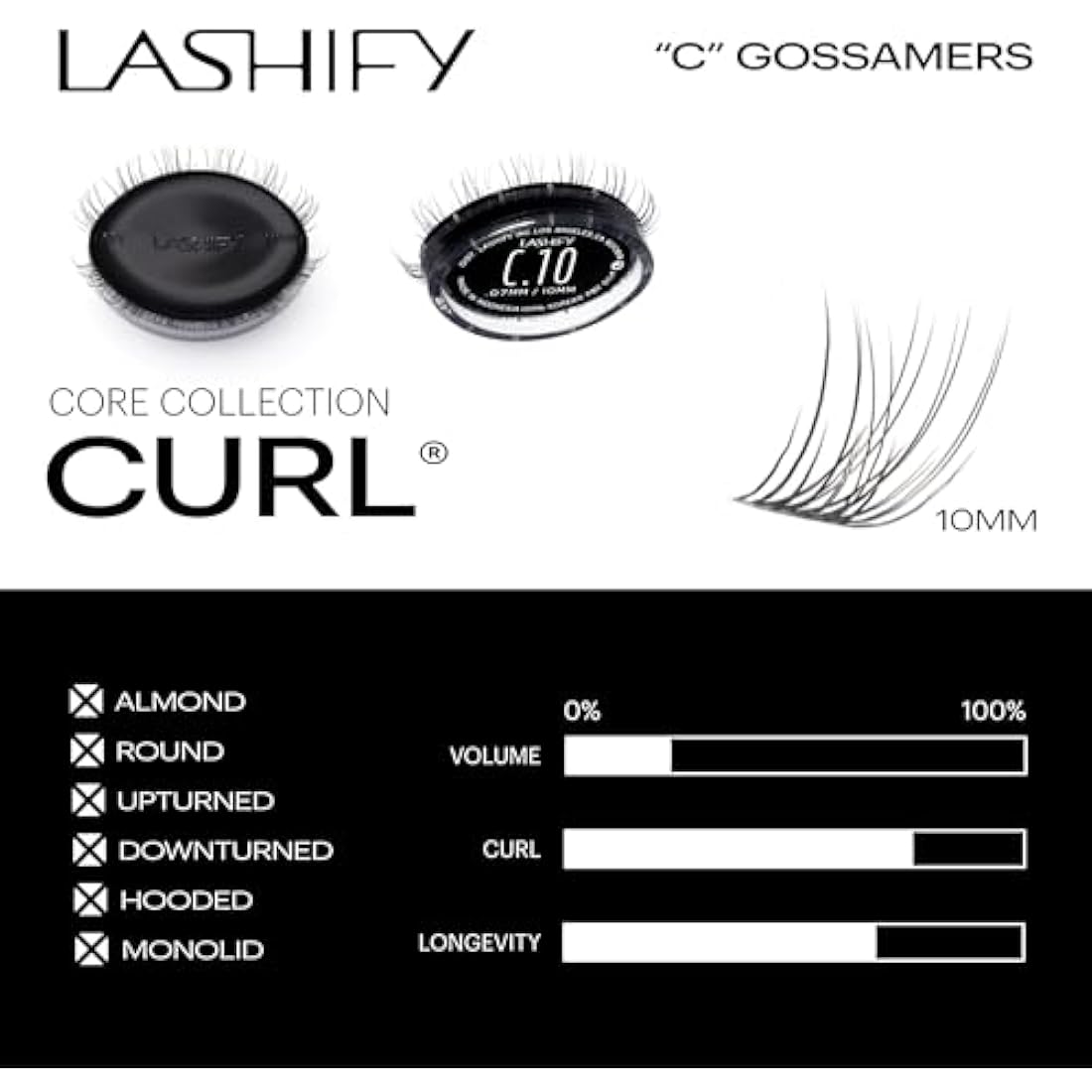 Lashify Curl Gossamer DIY Eyelash Extensions - 10mm Black Silk
