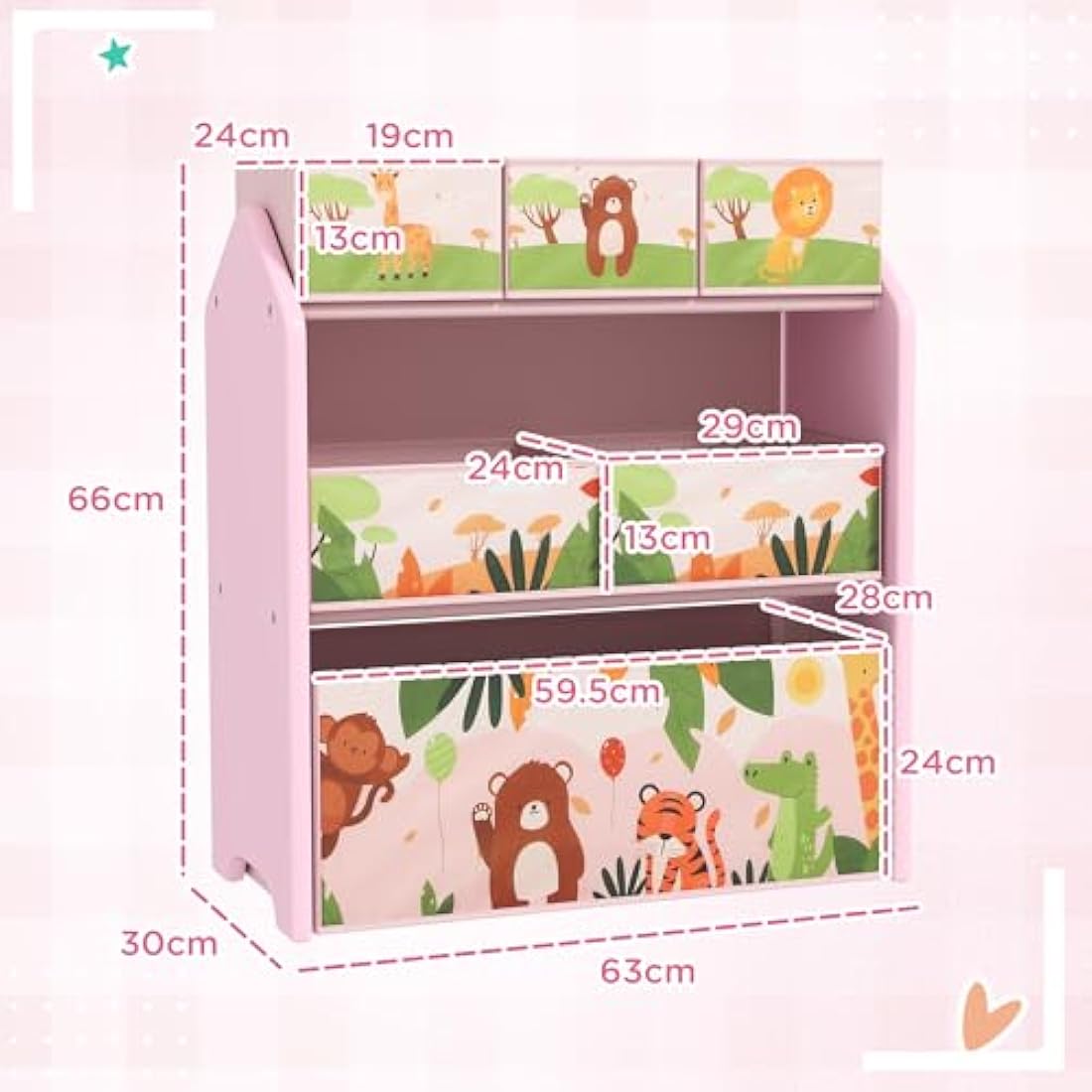 AIYAPLAY 3-Tier Kids Toy Storage Unit | 6 Removable Boxes - Pink