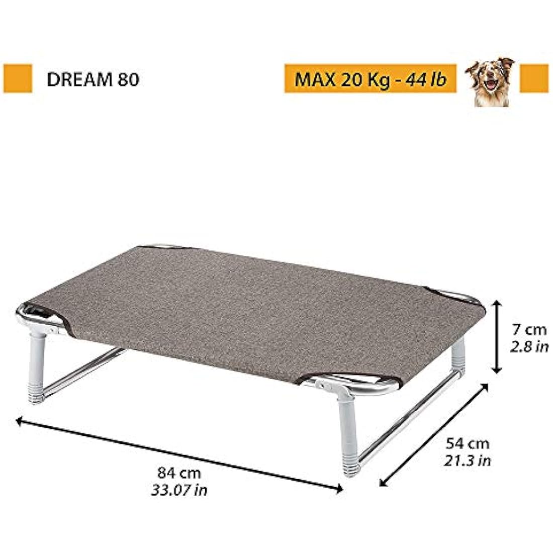 Ferplast Dream 80 Dog Bed – Foldable Aluminium Frame Cot, 84x54cm