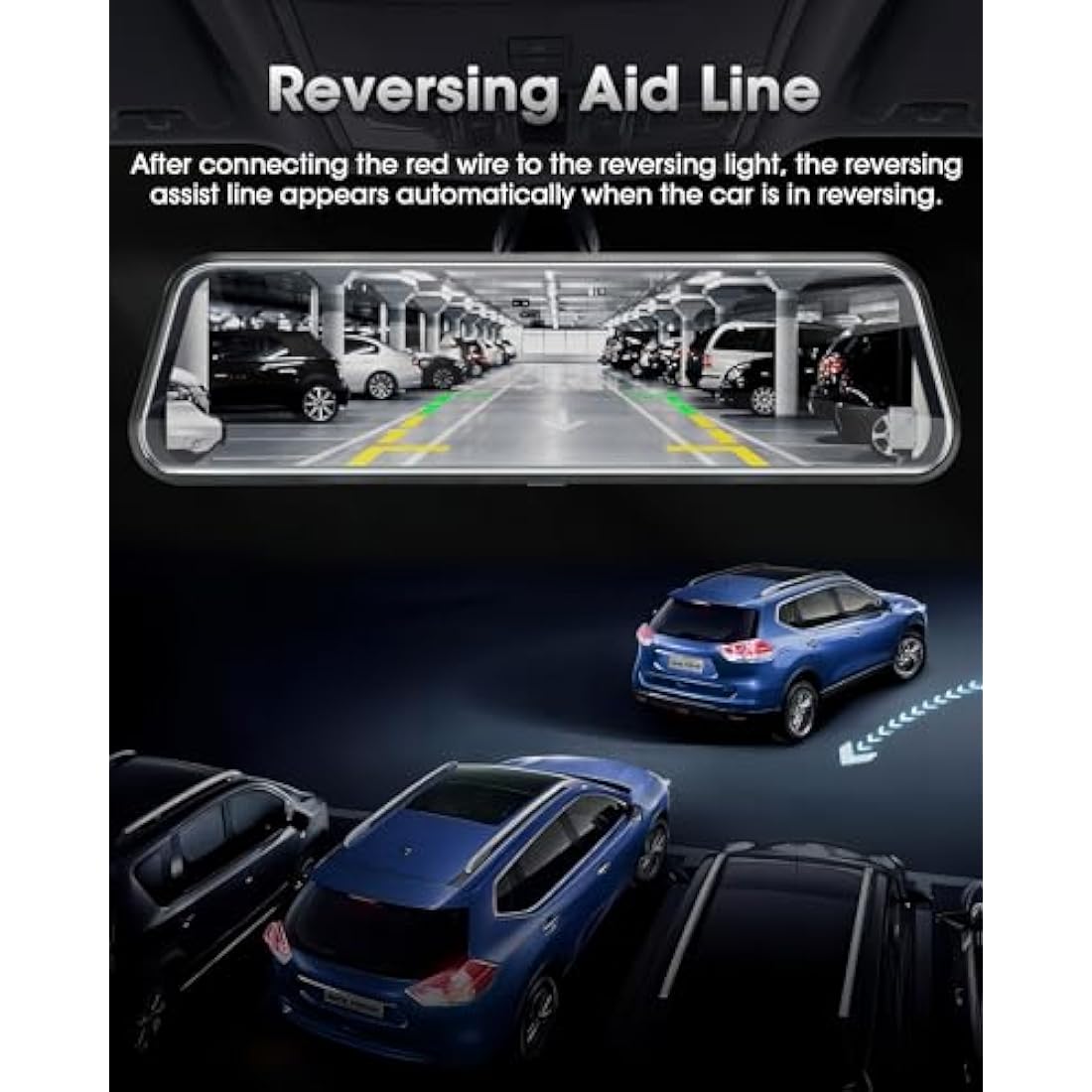Jansite 10 Inch Mirror Dash Cam | 1080P Dual Front and Rear Night Vision