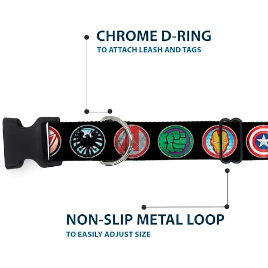 Buckle-Down Marvel Avengers Dog Collar – Large 1.5" Wide Plastic Clip