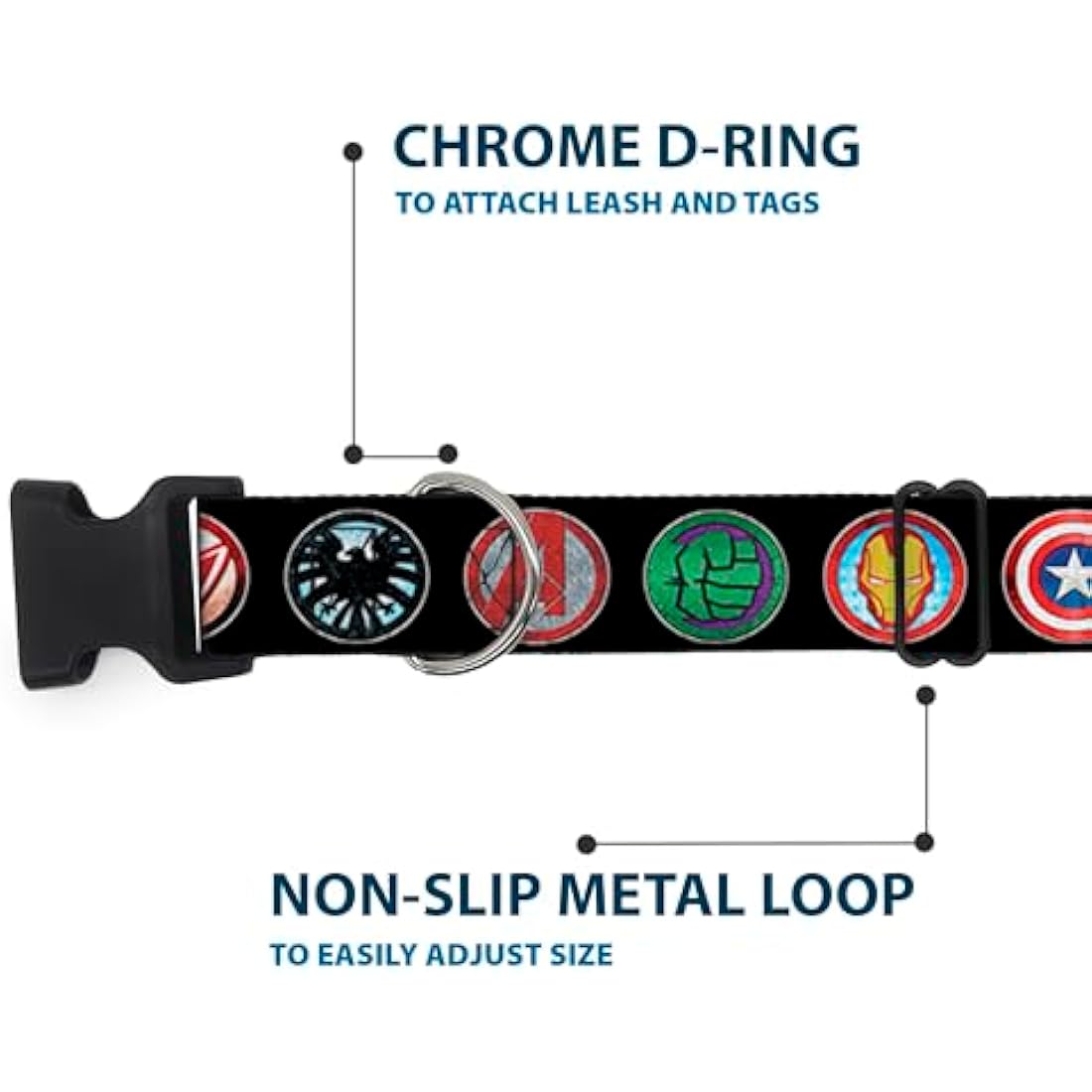 Buckle-Down Marvel Avengers Dog Collar – Large 1.5" Wide Plastic Clip