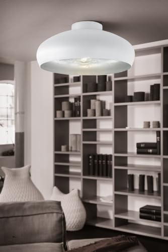 Eglo Mogano Industrial Flush Ceiling Light | White & Silver Steel E27