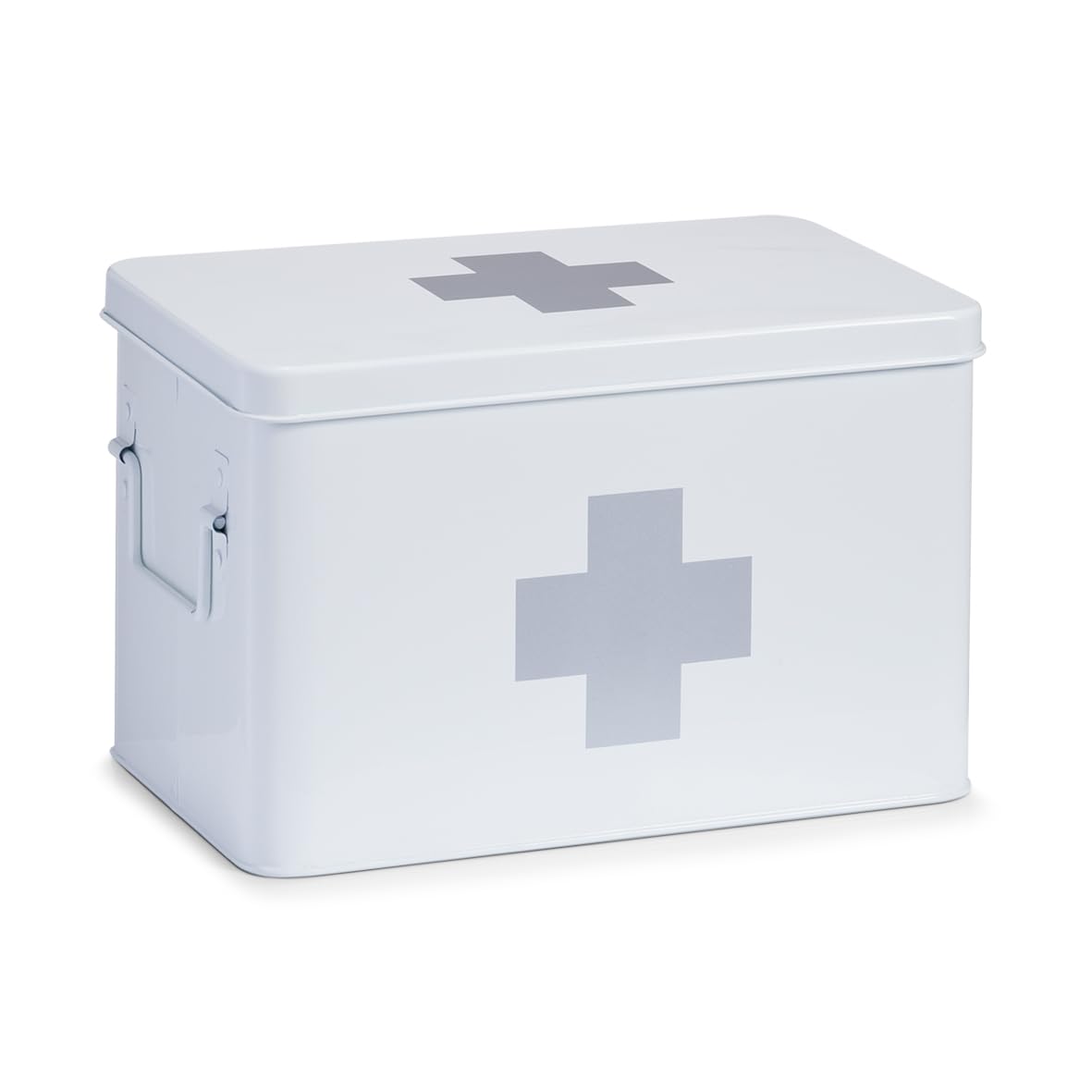Zeller First Aid Box – White Metal Medicine Storage with 5 Compartments