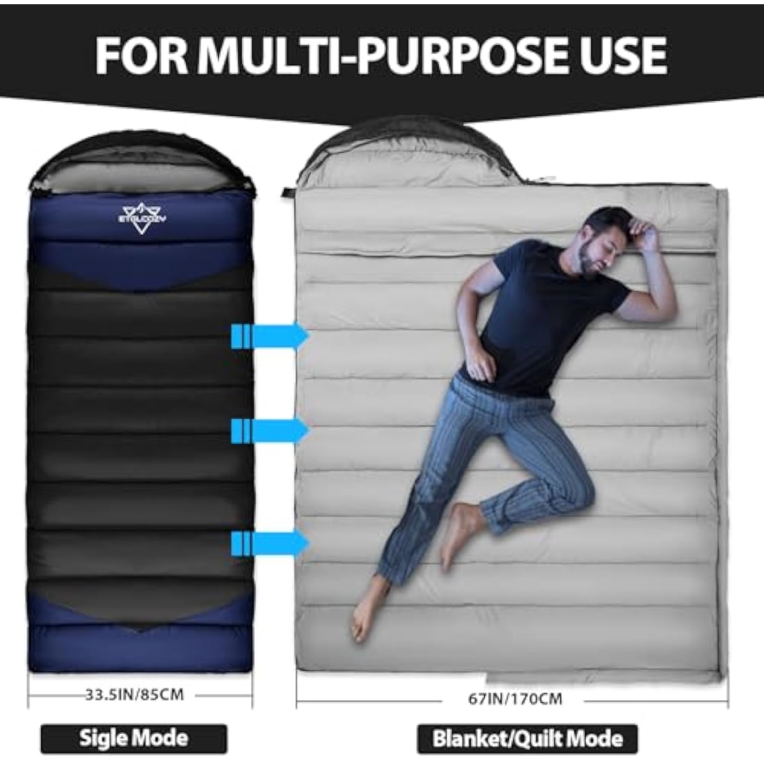 ETGLCOZY XL Sleeping Bag – 4 Season Cold Weather Camping with Compression Sack