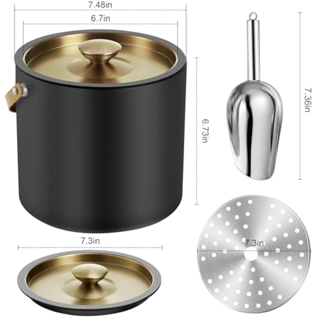 Jolof Store 3.2L Insulated Stainless Steel Ice Bucket with Scoop – Black