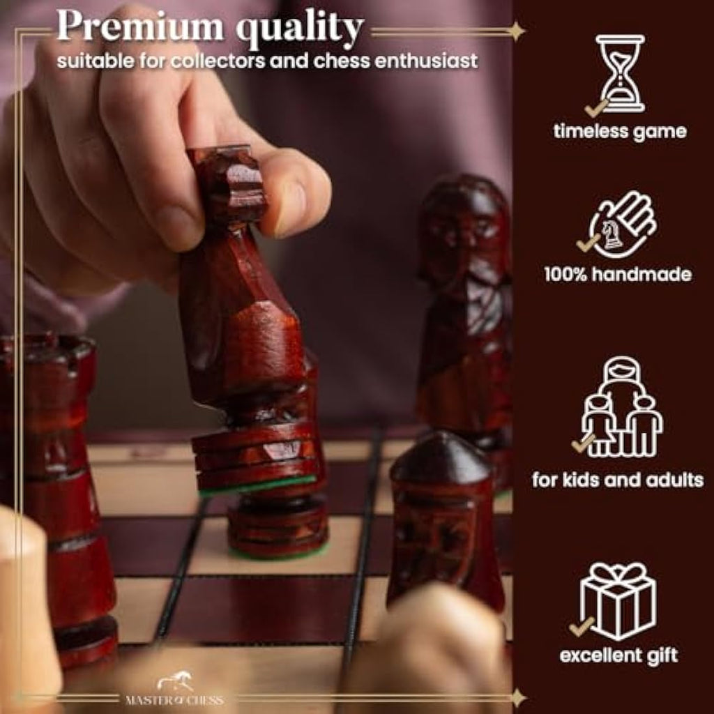 Castle Deluxe Wooden Chess Set – Handmade 20 Inch Board