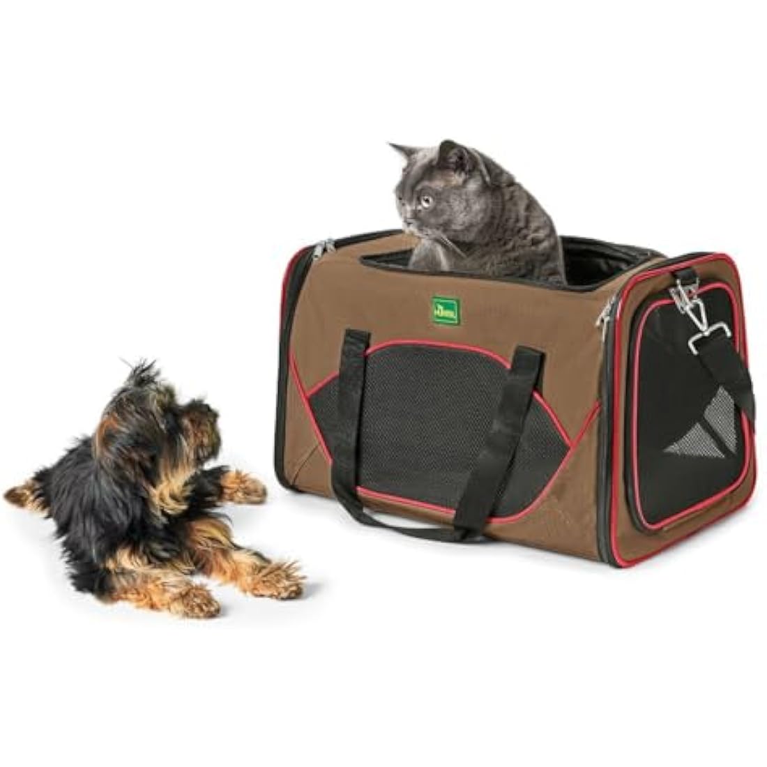 HUNTER Kansas Foldable Pet Carrier Bag – Beige/Red Washable Travel Bag