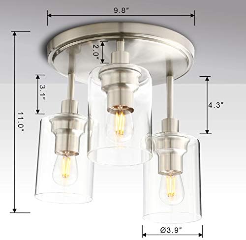 Jolof Store Industrial 3-Way Glass Pendant Light – Brushed Flush Ceiling Lamp