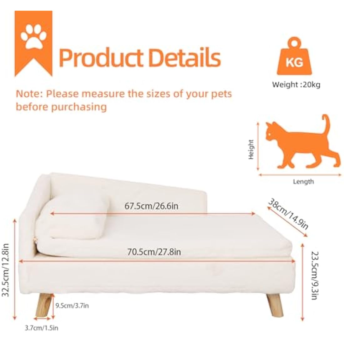 BingoPaw Elevated L-Shaped Dog Sofa Bed - Plush Wooden Pet Couch (M)