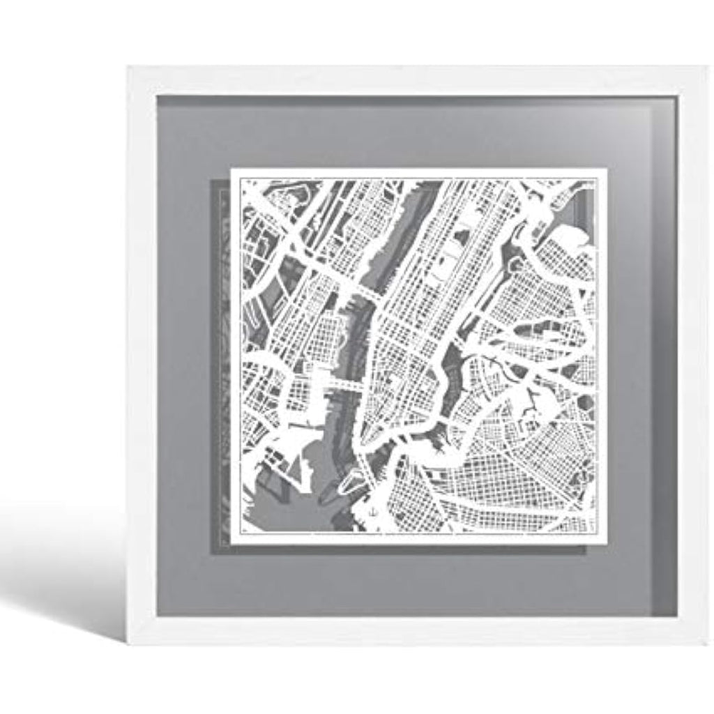 New York Paper Cut Map Art - 9x9 Framed Wall Decor