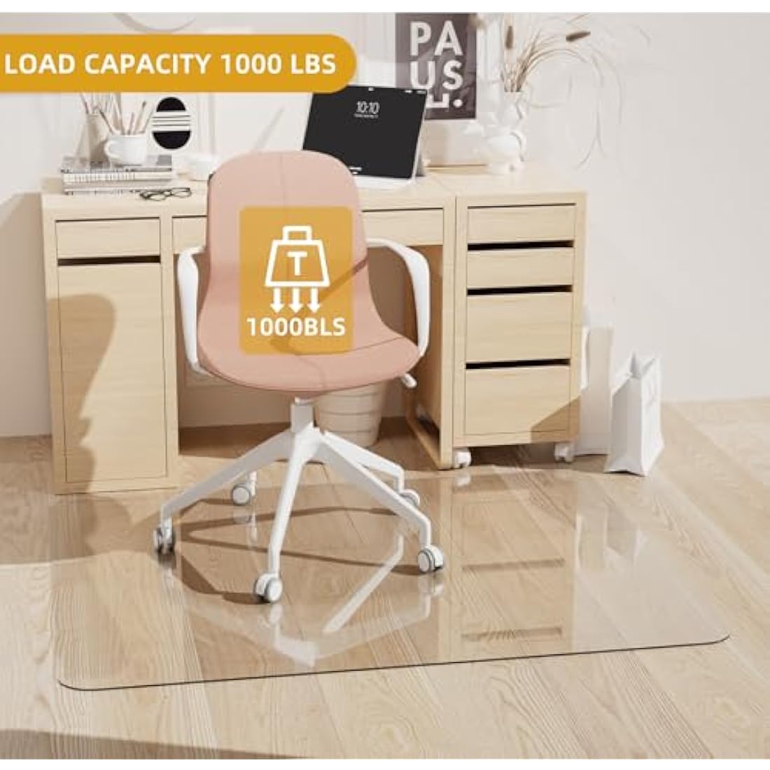 Tcyzest Tempered Glass Chair Mat | 90x120cm Heavy Duty Floor Protector