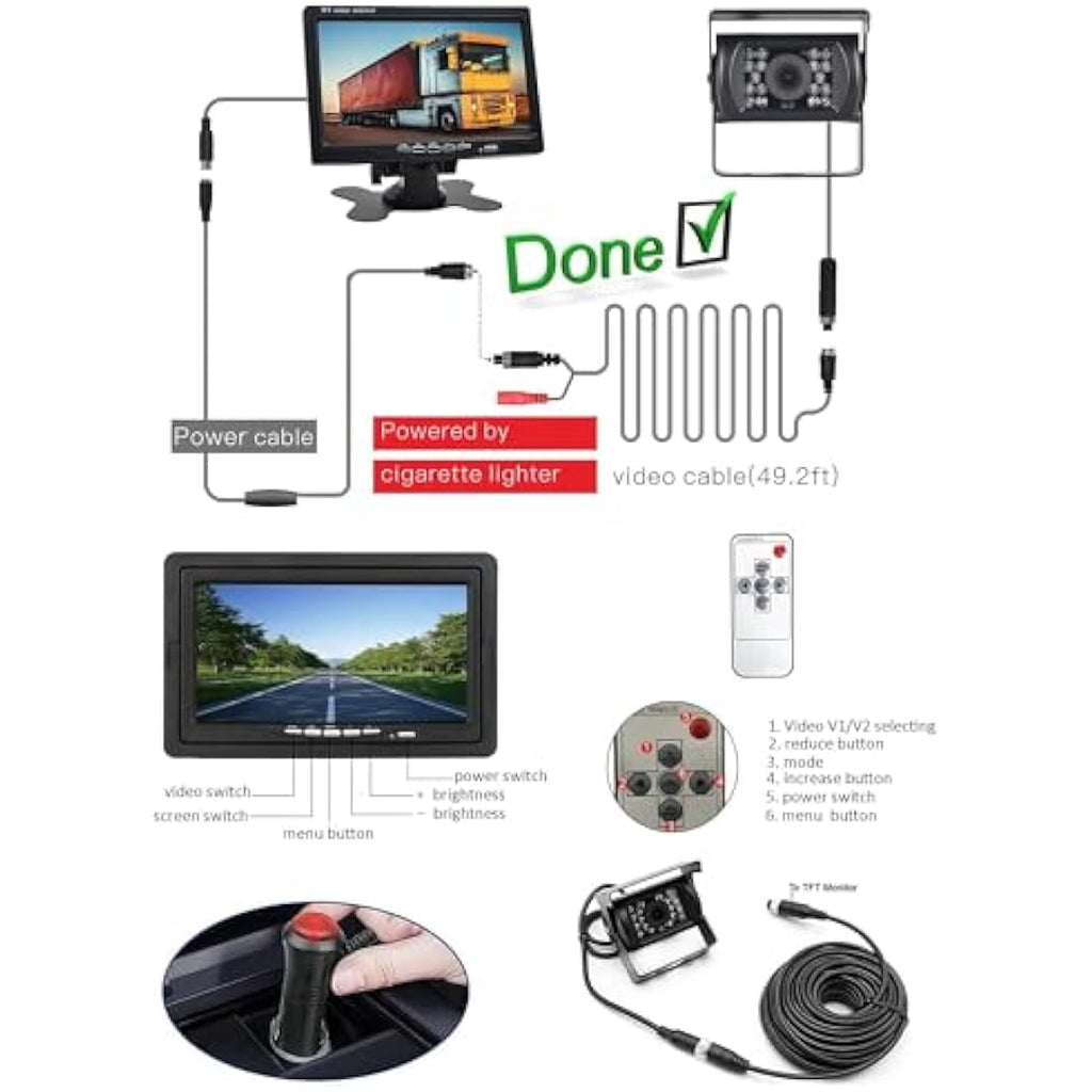 BEYI 1080P Reversing Camera Kit | 7" HD Monitor IP68 Waterproof for Trucks