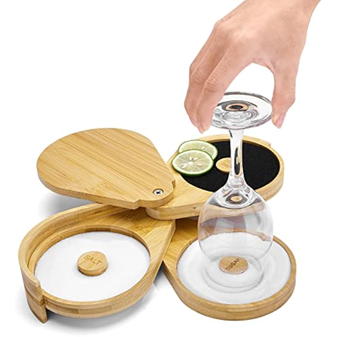 Jolof Store 3-Tier Bamboo Margarita Salt Rimmer Set for Cocktails