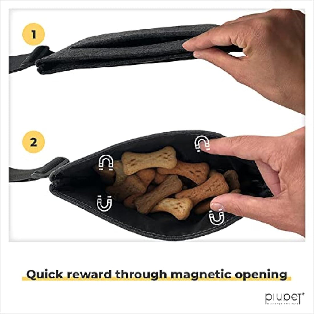 PiuPet Dog Treat Pouch – Magnetic Felt Training Bag with 3 Pockets