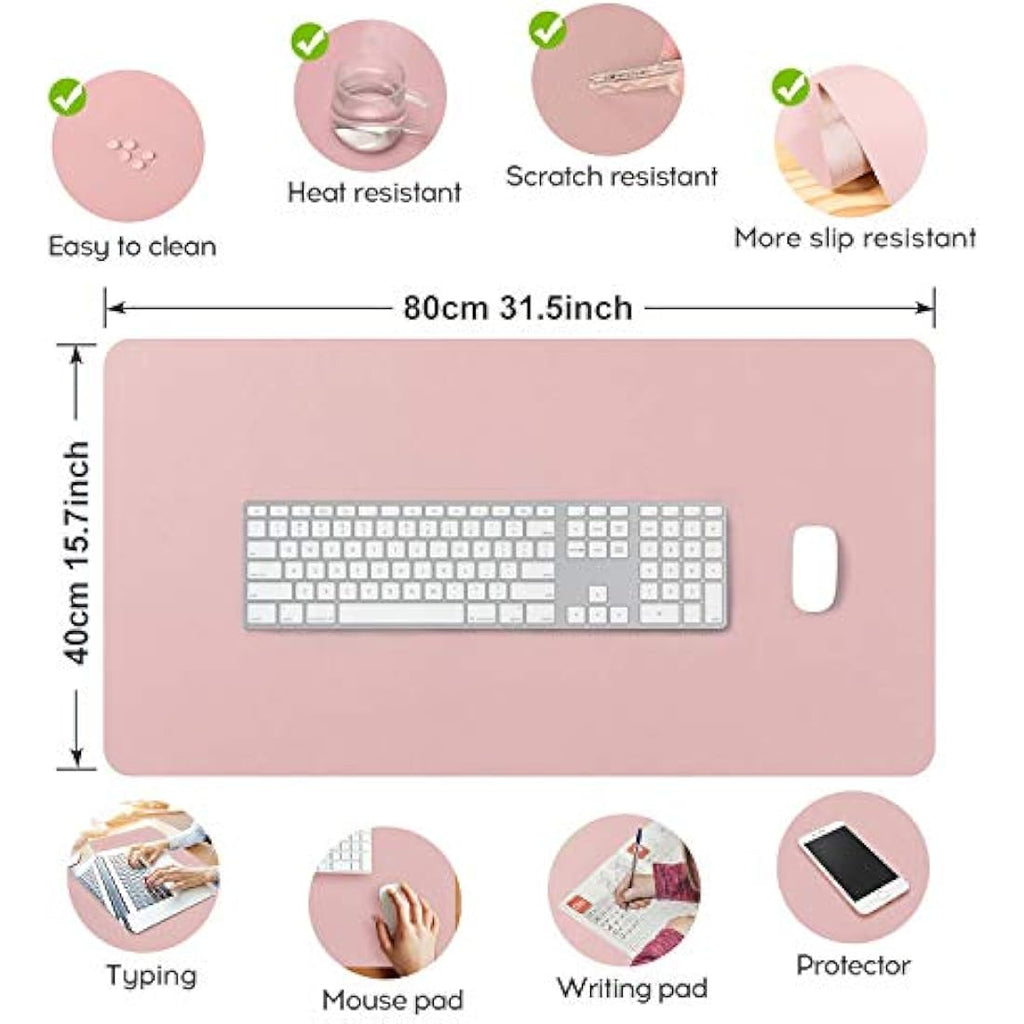DOBAOJIA Large PU Leather Desk Pad - 31.5" x 15.7" Waterproof Mouse Mat, Pink