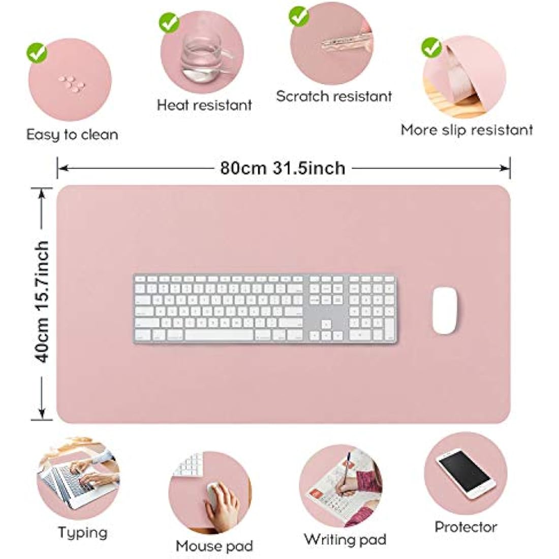 DOBAOJIA Large PU Leather Desk Pad - 31.5" x 15.7" Waterproof Mouse Mat, Pink