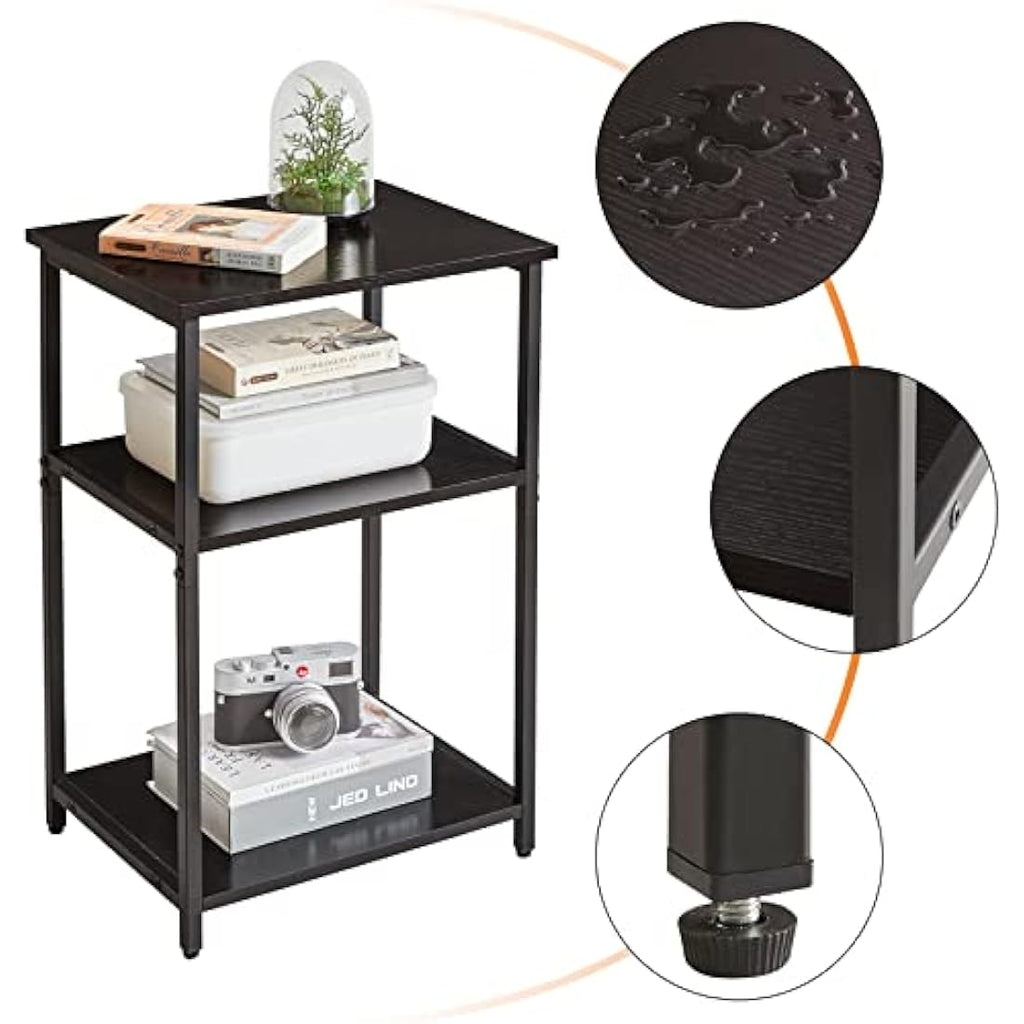 IBUYKE Industrial Side Table | 3-Tier End Table Nightstand | Black Steel