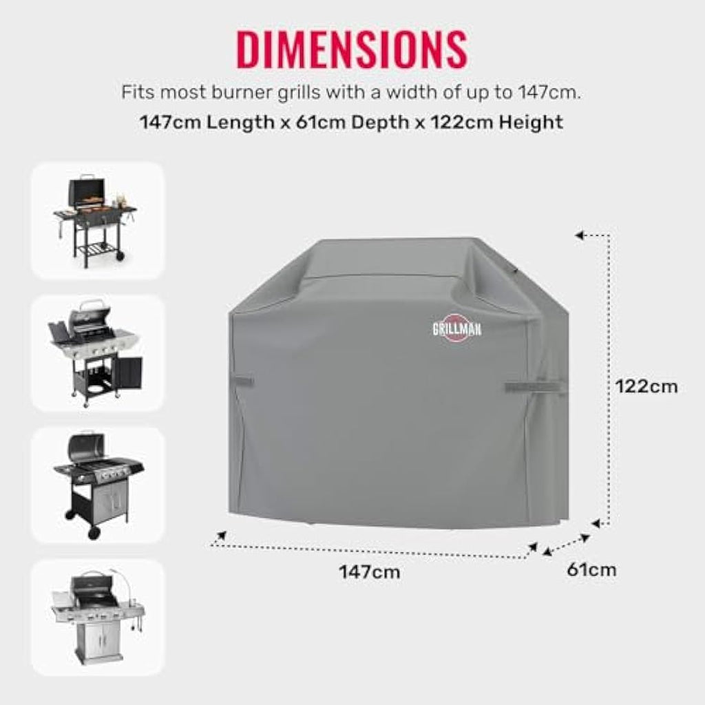 Grillman Heavy Duty BBQ Cover – Waterproof & Wind-Resistant, Grey