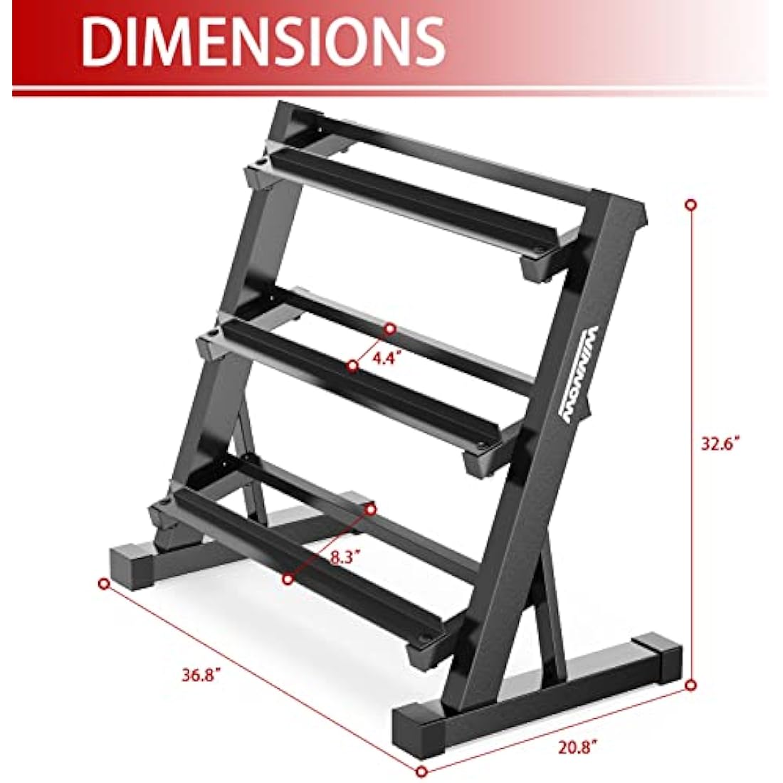 WINNOW 3-Tier Dumbbell Rack | 1000lb Capacity Steel Weight Storage