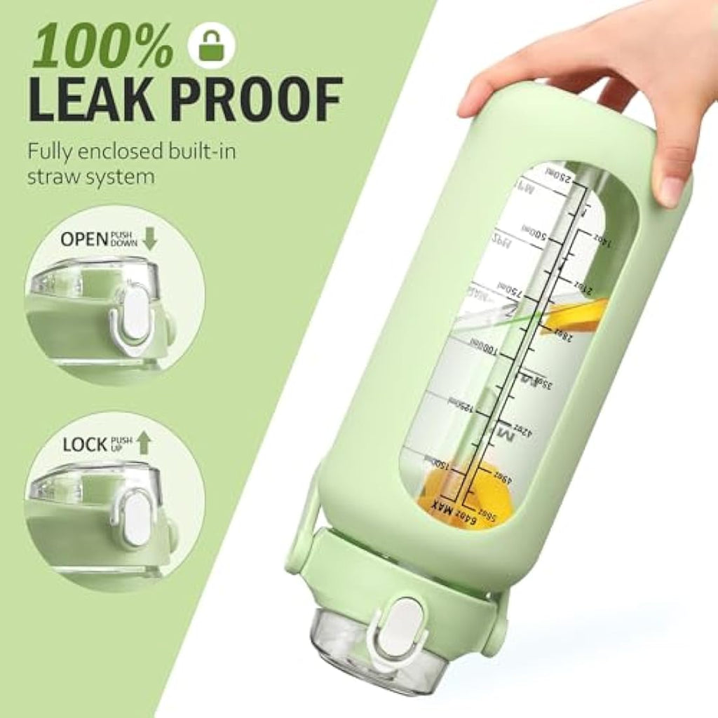 HYDRAGLAZIC 2L Glass Water Bottle | 2 Liter Large Jug with Silicone Sleeve
