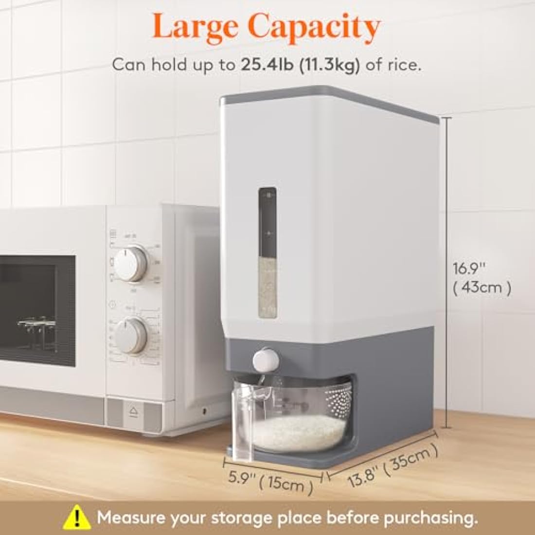 Lifewit Rice Dispenser 25 Lbs | Sealed Grain Storage Container with Cup