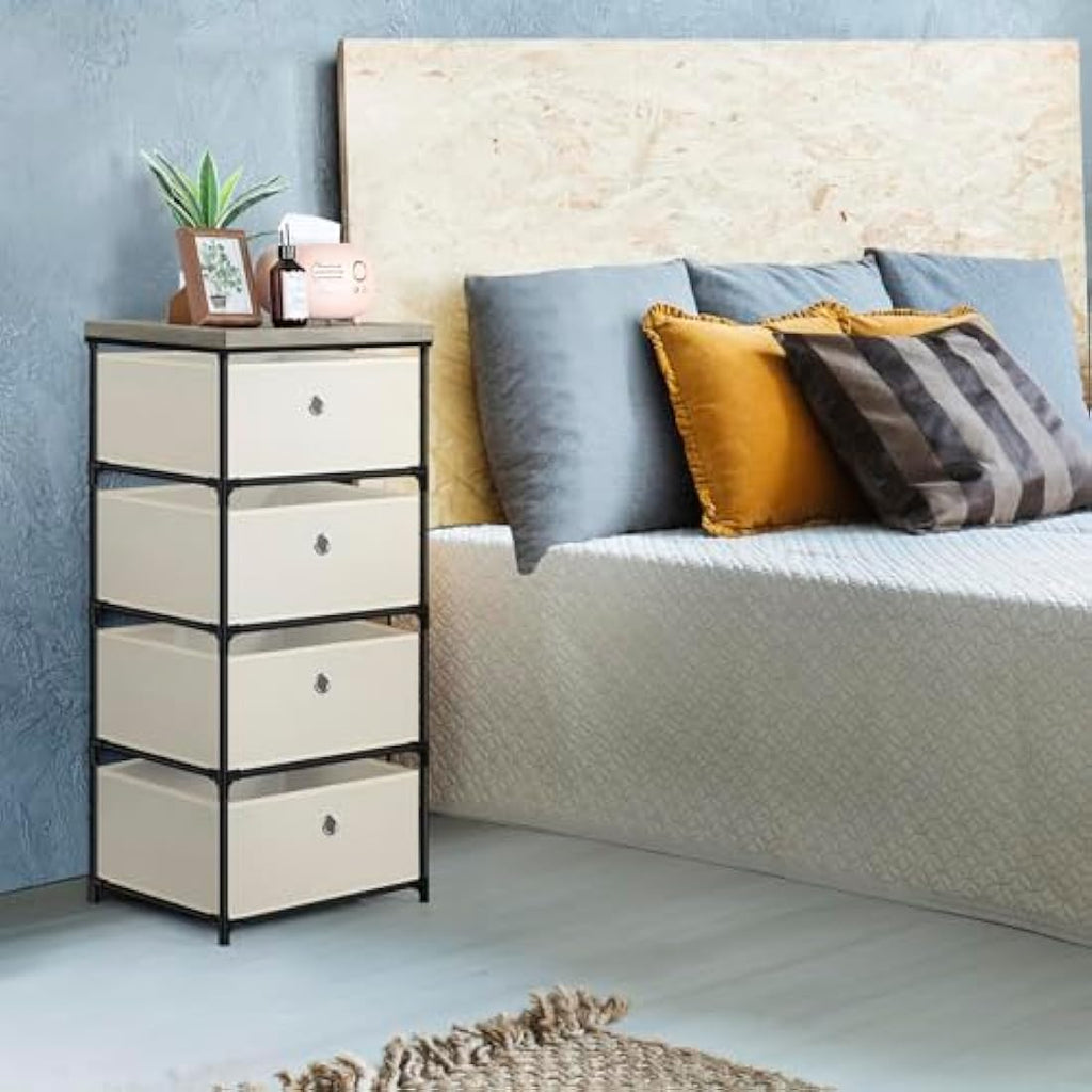 LIANTRAL 4-Tier Fabric Dresser | Metal Frame Storage Chest – Off-White