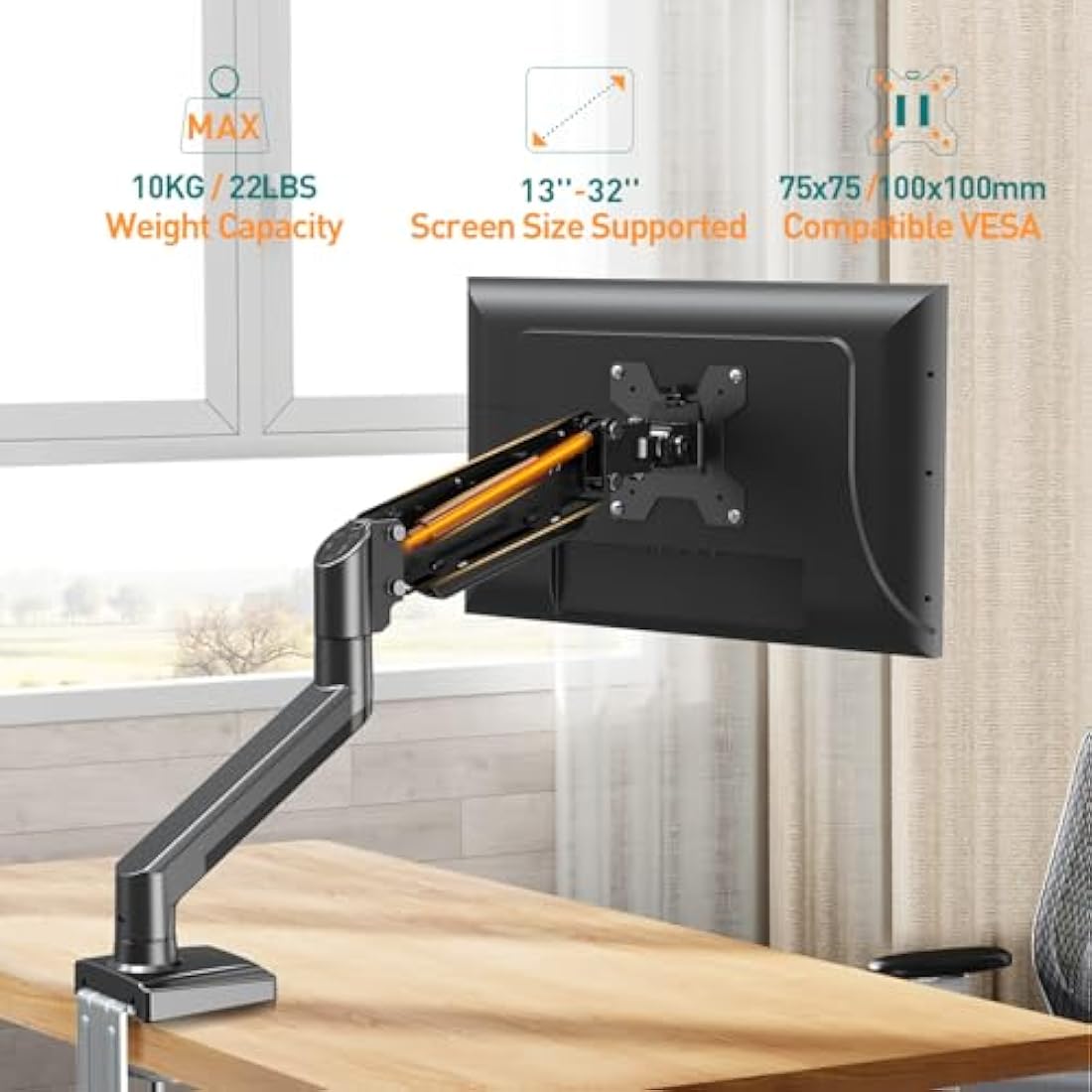 ELIVED Single Monitor Arm | Gas Spring Desk Mount for 13-32 Inch Screens