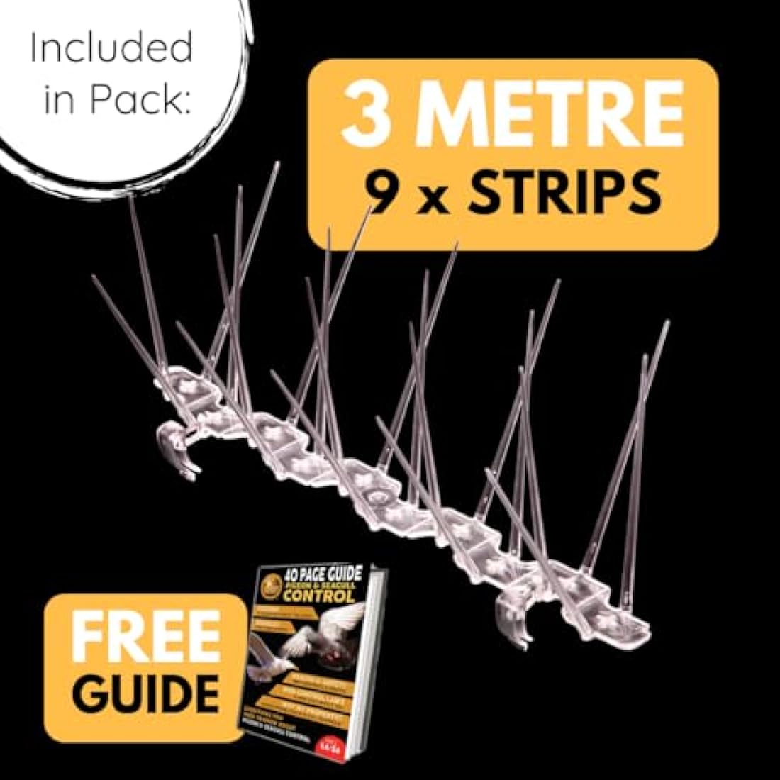 Defender Bird Spikes | 3m Gutter Spikes for Pigeons & Seagulls