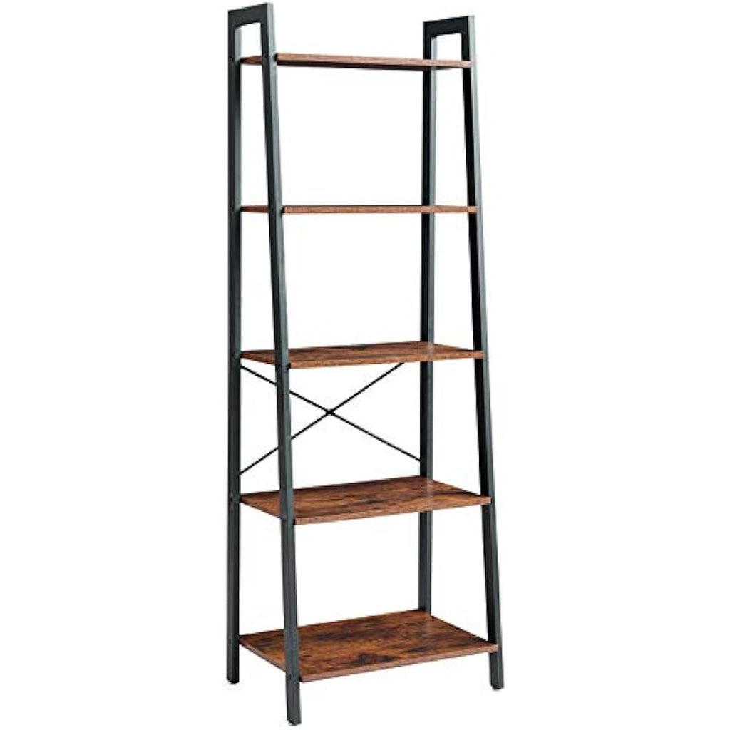 IBUYKE 5-Tier Industrial Ladder Shelf – Metal & Wood Storage Bookcase