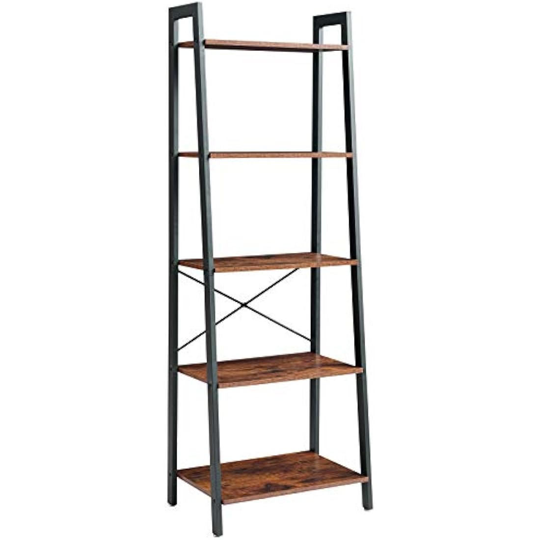 IBUYKE 5-Tier Industrial Ladder Shelf – Metal & Wood Storage Bookcase