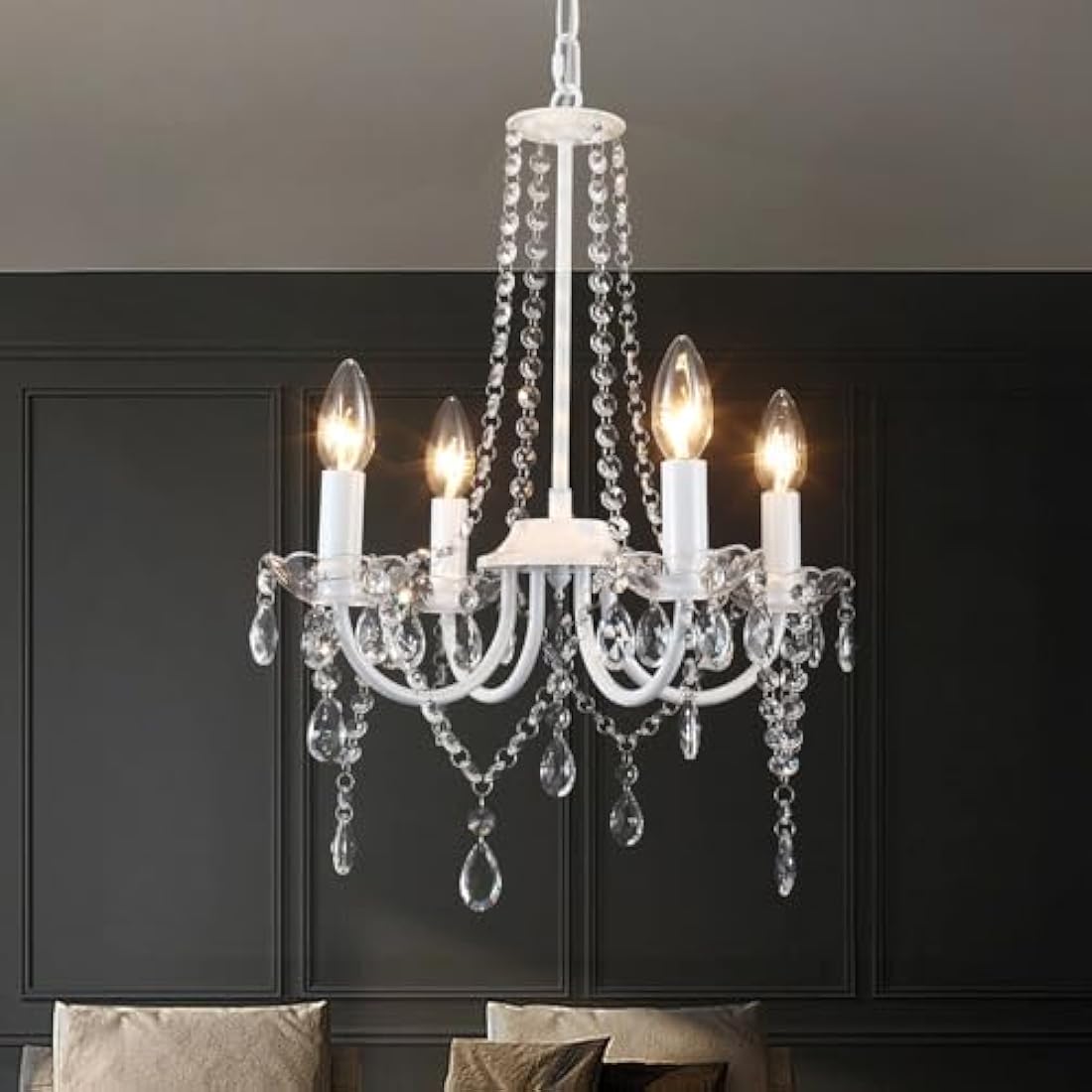 Jolof Store Crystal Chandelier – 4-Light Modern White Ceiling Pendant Light